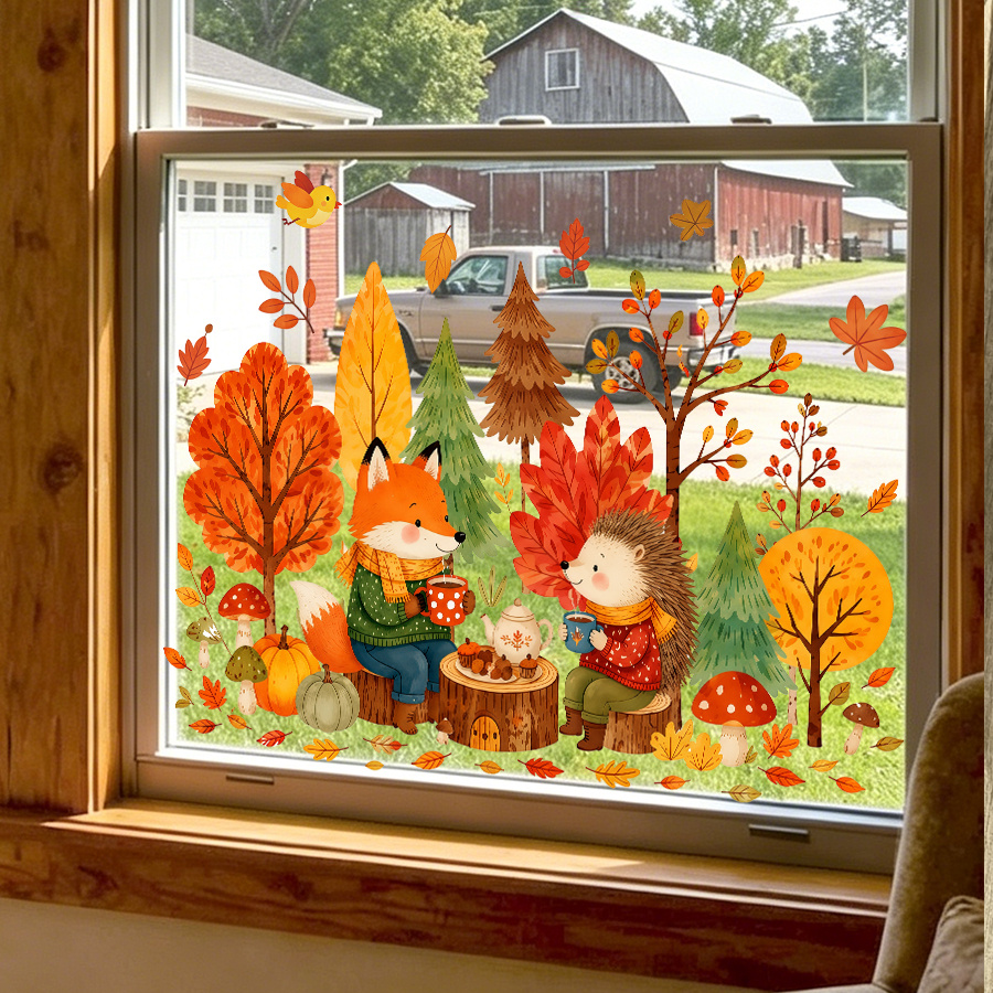 Nettle Leaf Tea - 1pc autumn window decal, cute fox