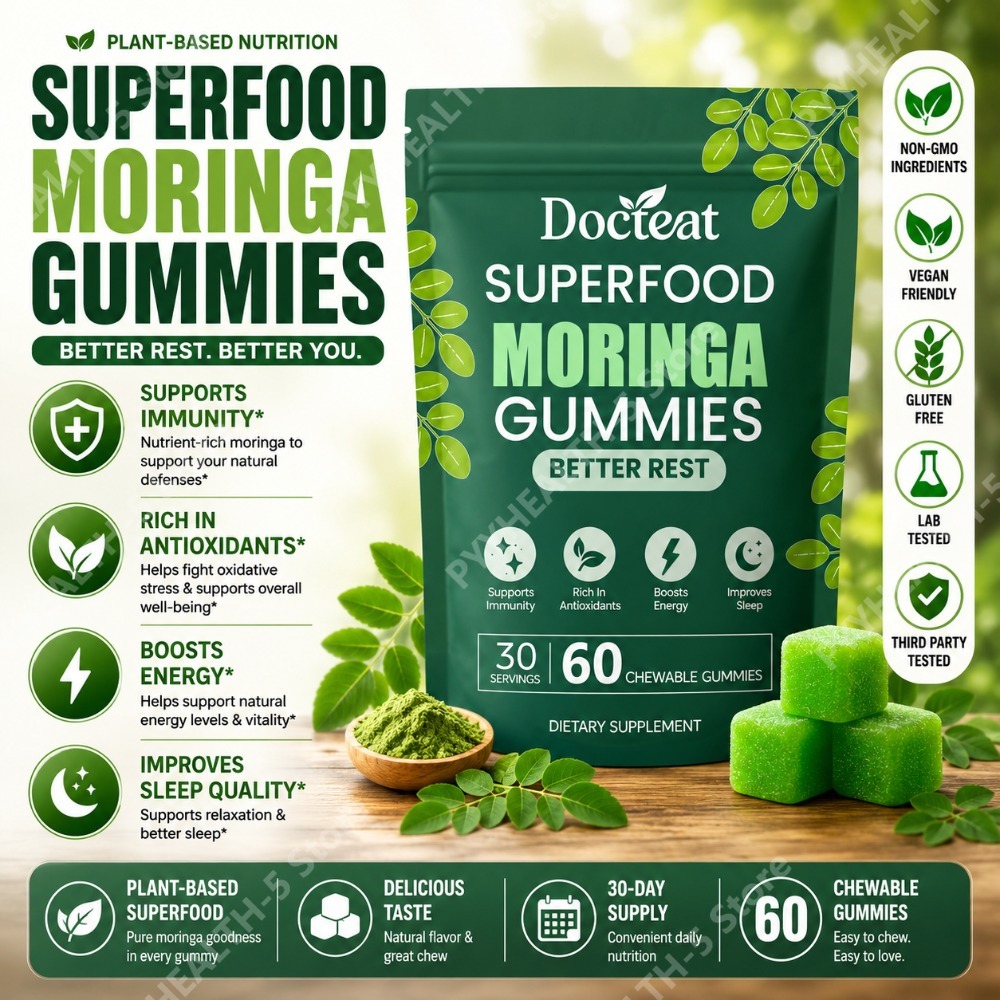 Moringa Leaf Powder - Docteat Moringa Gummies with B12, D3,